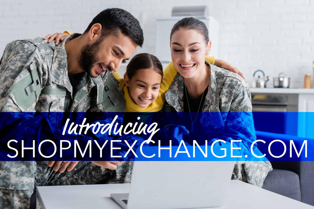 Military couple embracing and introducing the new sales channel available for US Army & US Air Force service members.
